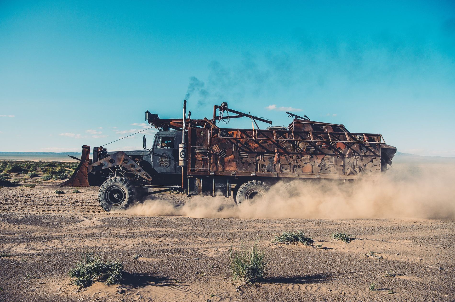 Alexey Gubarev's MadWay Rally war-rig truck raising dust in the Mongolian desert